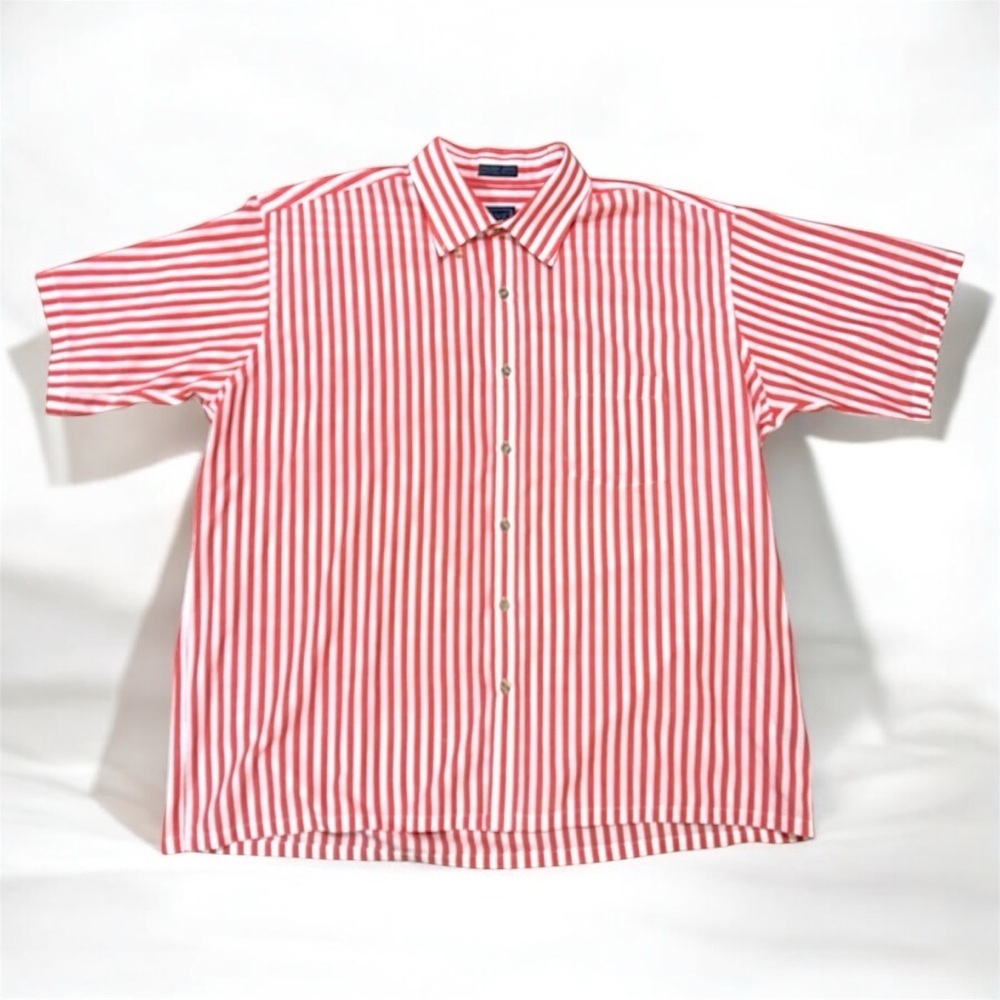 VTG Boulevard For Big Man 1X Coral and White Stripes Single Stitch Sleeves & Hem